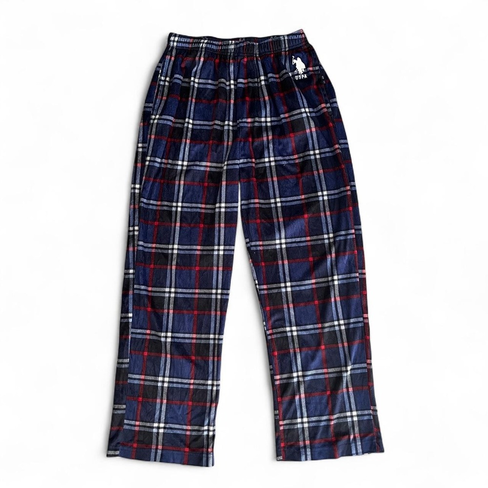 U.S. Polo Assn Men's Small Plaid Fleece Pajama Lounge Pants Pockets
